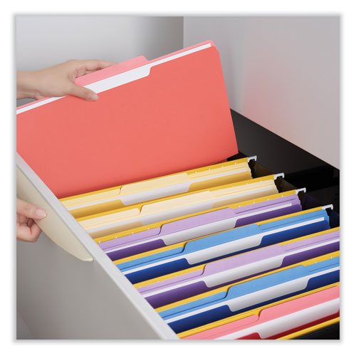 Image of Universal® Interior File Folders, 1/3-Cut Tabs: Assorted, Legal Size, 11-pt Stock, Red, 100/Box