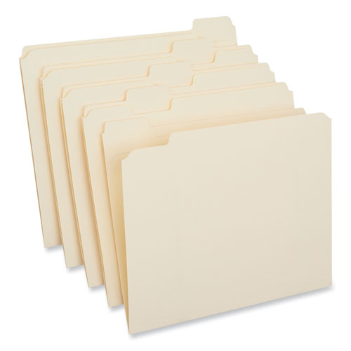Image of Universal® Double-Ply Top Tab Manila File Folders, 1/5-Cut Tabs: Assorted, Letter Size, 0.75" Expansion, Manila, 100/Box