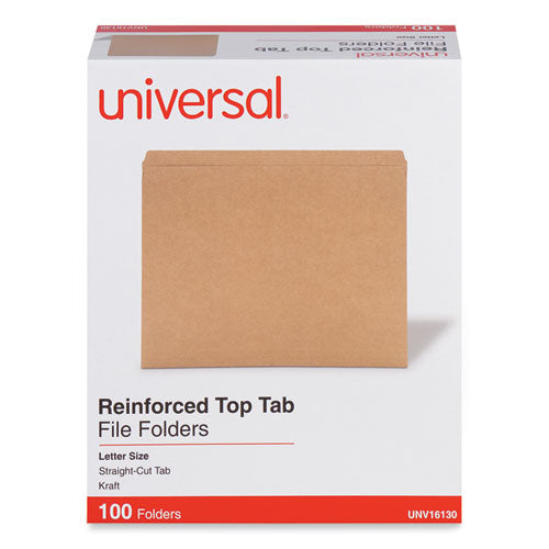 Image of Universal® Reinforced Kraft Top Tab File Folders, Straight Tabs, Letter Size, 0.75" Expansion, Brown, 100/Box