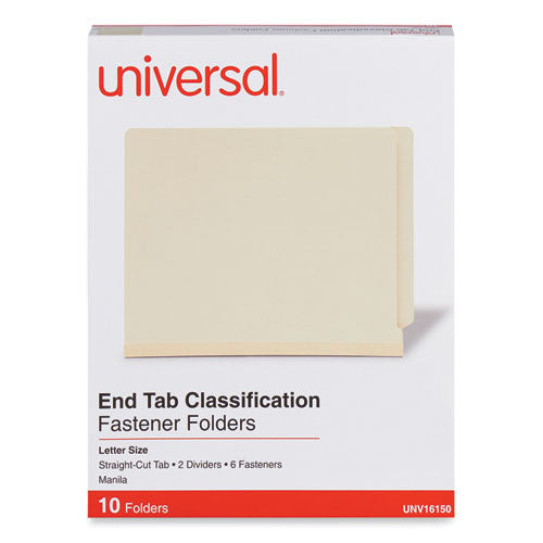 Image of Universal® Six-Section Manila End Tab Classification Folders, 2" Expansion, 2 Dividers, 6 Fasteners, Letter Size, Manila, 10/Box