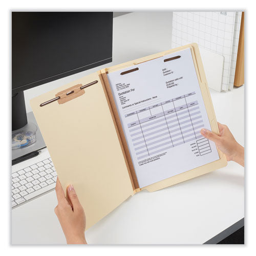 Image of Universal® Six-Section Manila End Tab Classification Folders, 2" Expansion, 2 Dividers, 6 Fasteners, Letter Size, Manila, 10/Box