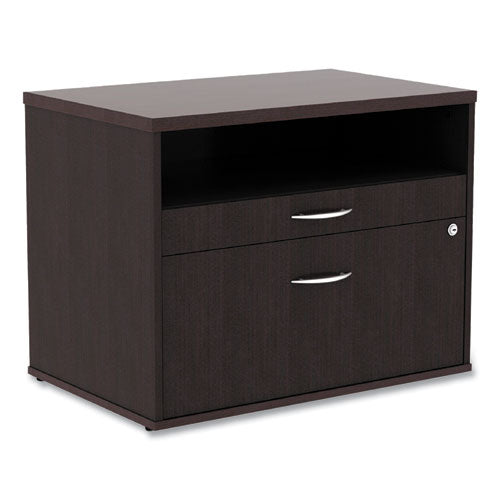 Image of Alera® Alera Open Office Desk Series Low File Cabinet Credenza, 2-Drawer: Pencil/file,legal/letter,1 Shelf,espresso,29.5x19.13x22.88
