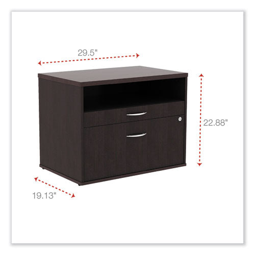 Image of Alera® Alera Open Office Desk Series Low File Cabinet Credenza, 2-Drawer: Pencil/file,legal/letter,1 Shelf,espresso,29.5x19.13x22.88