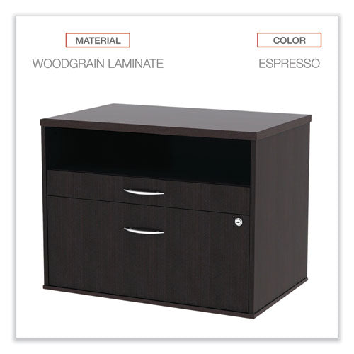 Image of Alera® Alera Open Office Desk Series Low File Cabinet Credenza, 2-Drawer: Pencil/file,legal/letter,1 Shelf,espresso,29.5x19.13x22.88