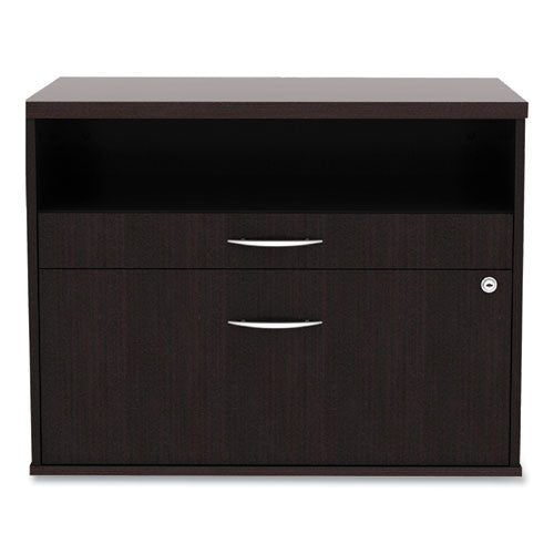 Image of Alera® Alera Open Office Desk Series Low File Cabinet Credenza, 2-Drawer: Pencil/file,legal/letter,1 Shelf,espresso,29.5x19.13x22.88