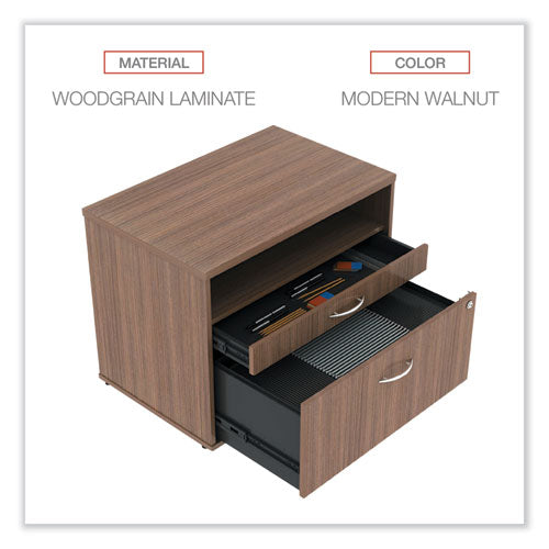 Image of Alera® Alera Open Office Desk Series Low File Cabinet Credenza, 2-Drawer: Pencil/file, Legal/letter, 1 Shelf,walnut,29.5x19.13x22.88