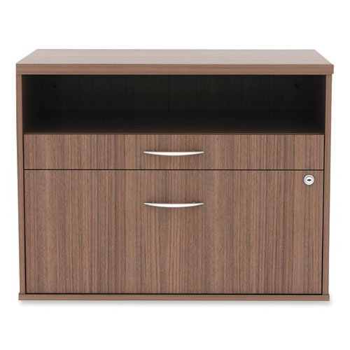 Image of Alera® Alera Open Office Desk Series Low File Cabinet Credenza, 2-Drawer: Pencil/file, Legal/letter, 1 Shelf,walnut,29.5x19.13x22.88