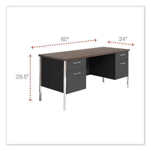 Image of Alera® Double Pedestal Steel Credenza, 60w X 24d X 29.5h, Mocha/black
