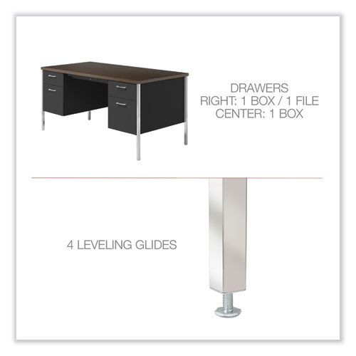 Image of Alera® Double Pedestal Steel Credenza, 60w X 24d X 29.5h, Mocha/black