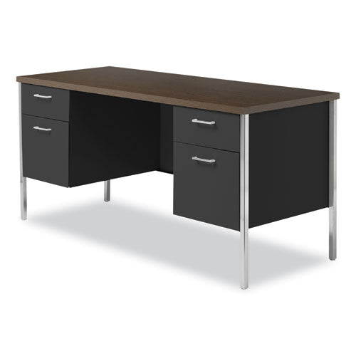 Image of Alera® Double Pedestal Steel Credenza, 60w X 24d X 29.5h, Mocha/black