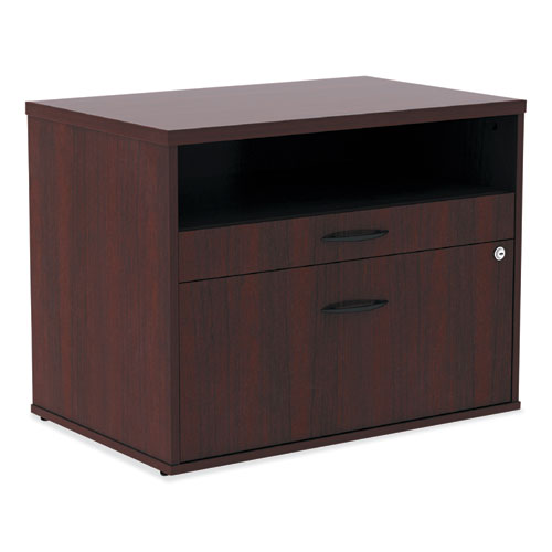 Image of Alera® Alera Open Office Desk Series Low File Cabinet Credenza, 2-Drawer: Pencil/file,legal/letter,1 Shelf,mahogany,29.5x19.13x22.88