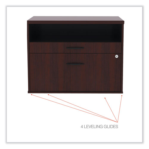 Image of Alera® Alera Open Office Desk Series Low File Cabinet Credenza, 2-Drawer: Pencil/file,legal/letter,1 Shelf,mahogany,29.5x19.13x22.88