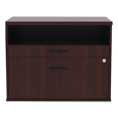 Image of Alera® Alera Open Office Desk Series Low File Cabinet Credenza, 2-Drawer: Pencil/file,legal/letter,1 Shelf,mahogany,29.5x19.13x22.88
