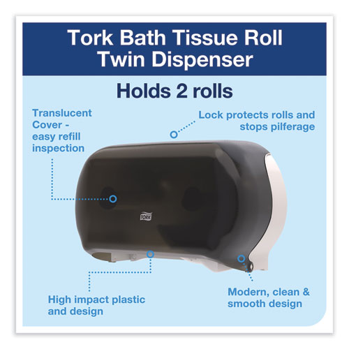 Image of Tork® Twin Standard Roll Bath Tissue Dispenser, 12.75 x 5.57 x 8.25, Smoke
