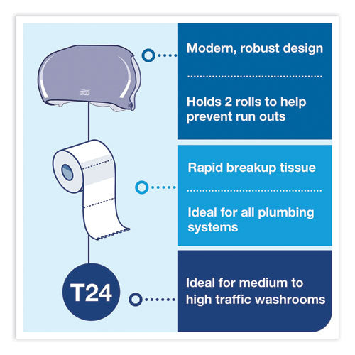 Image of Tork® Twin Standard Roll Bath Tissue Dispenser, 12.75 x 5.57 x 8.25, Smoke