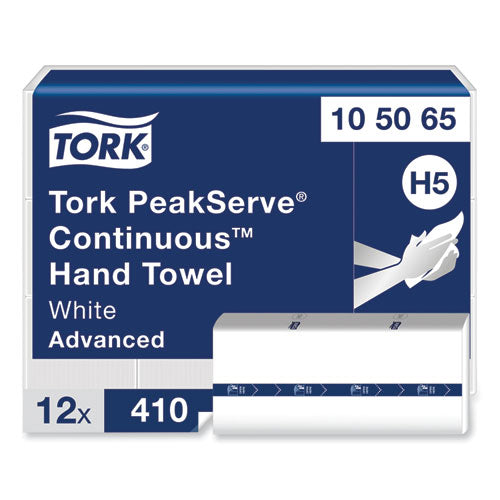 Image of Tork® PeakServe Continuous Hand Towel, 1-Ply, 7.91 x 8.85, White, 410 Wipes/Pack, 12 Packs/Carton