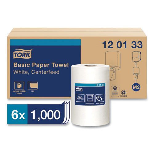 Image of Tork® Advanced Centerfeed Hand Towel, 1-Ply, 8.25 x 11.8, White, 1,000/Roll, 6/Carton