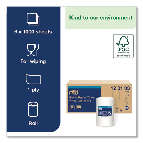 Image of Tork® Advanced Centerfeed Hand Towel, 1-Ply, 8.25 x 11.8, White, 1,000/Roll, 6/Carton