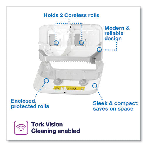 Image of Tork® Elevation Coreless High Capacity Bath Tissue Dispenser, 14.17 x 5.08 x 8.23, White