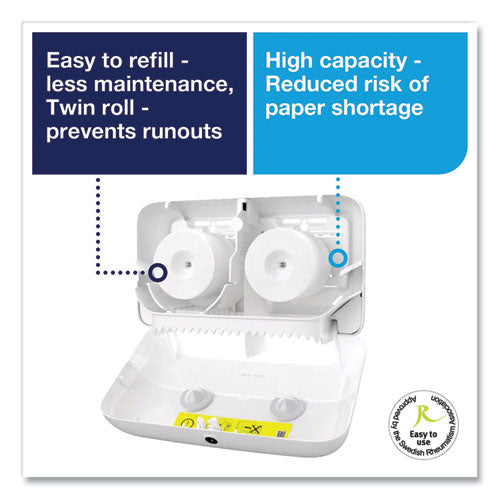Image of Tork® Elevation Coreless High Capacity Bath Tissue Dispenser, 14.17 x 5.08 x 8.23, White