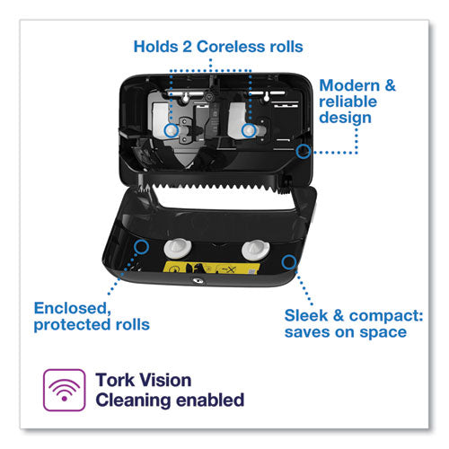 Image of Tork® Elevation Coreless High Capacity Bath Tissue Dispenser, 14.17 x 5.08 x 8.23, Black