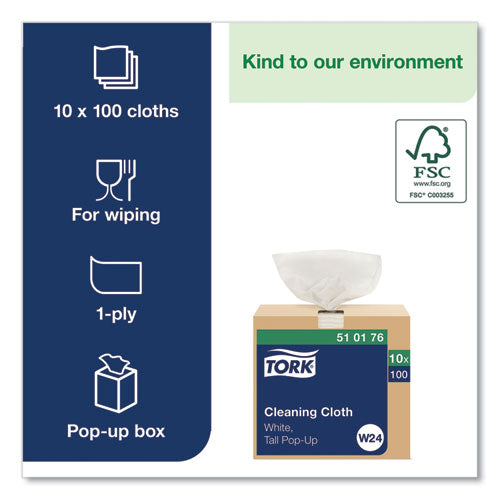 Image of Tork® Cleaning Cloth, 8.46 X 16.13, White, 100 Wipes/box, 10 Boxes/carton