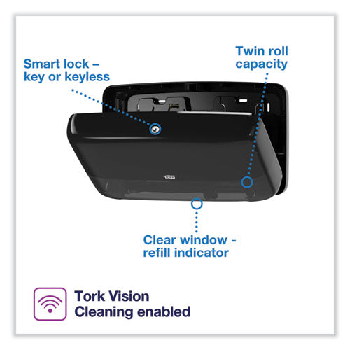 Image of Tork® Elevation Bath Tissue Mini-Jumbo Roll Twin Dispenser, 17 x 5.69 x 10.13, Black