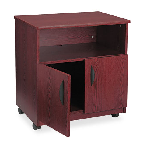 Image of Safco® Mobile Machine Stand, Open Compartment, Engineered Wood, 3 Shelves, 200 lb Capacity, 28" x 19.75" x 30.5", Mahogany