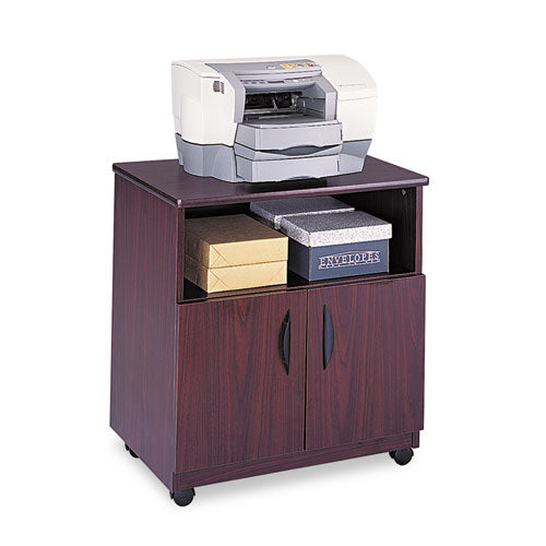 Image of Safco® Mobile Machine Stand, Open Compartment, Engineered Wood, 3 Shelves, 200 lb Capacity, 28" x 19.75" x 30.5", Mahogany