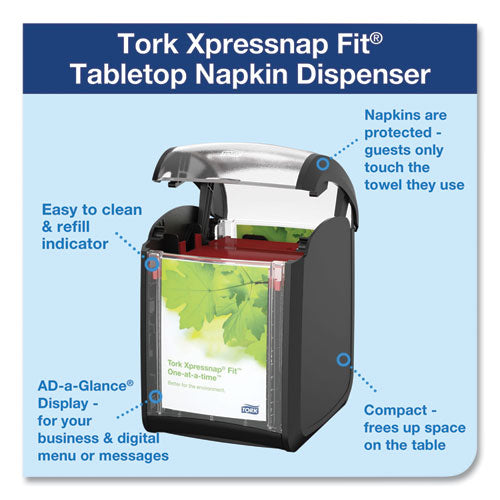 Image of Tork® Xpressnap Fit Napkin Dispenser, Tabletop, 4.4 x 5.6 x 6.7, Black