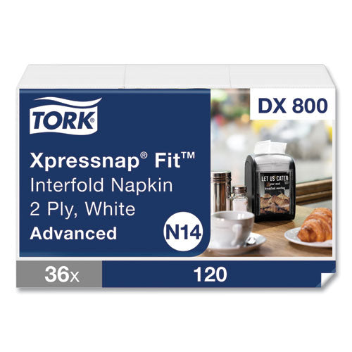 Image of Tork® Xpressnap Fit Interfold Dispenser Napkins, 2-Ply, 6.5 X 8.39, White, 120/pack, 36 Packs/carton