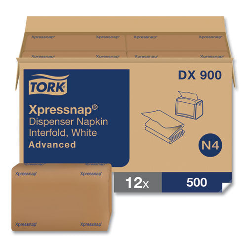 Image of Tork® Xpressnap Interfold Dispenser Napkins, 1-Ply, Bag-Pack, 13 X 8.5", White, 6000/carton