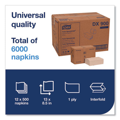 Image of Tork® Xpressnap Interfold Dispenser Napkins, 1-Ply, Bag-Pack, 13 X 8.5", White, 6000/carton