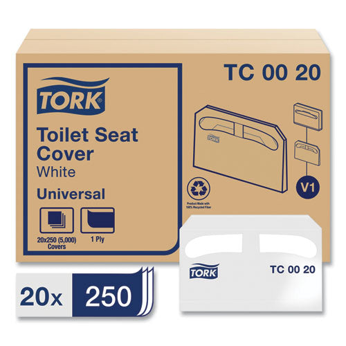 Image of Tork® Toilet Seat Cover, Half-Fold, 14.5 X 17, White, 250/pack, 20 Packs/carton