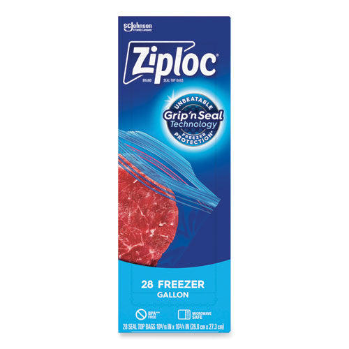 Image of Ziploc® Zipper Freezer Bags, 1 gal, 9.6" x 12.1", Clear, 28 Bags/Box, 9 Boxes/Carton