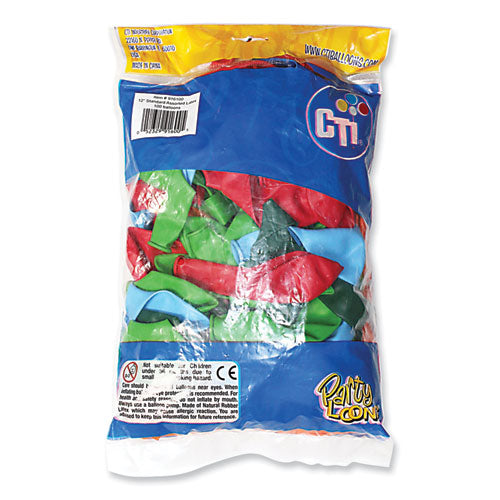 Image of Tablemate® Balloons, 12", Helium Quality Latex, Assorted Colors, 100/Pack, 20 Packs/Carton