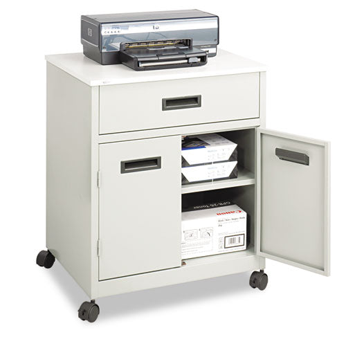 Image of Safco® Steel Machine Stand with Pullout Drawer, Engineered Wood, 3 Shelves, 1 Drawer, 25" x 20" x 29.75", Gray