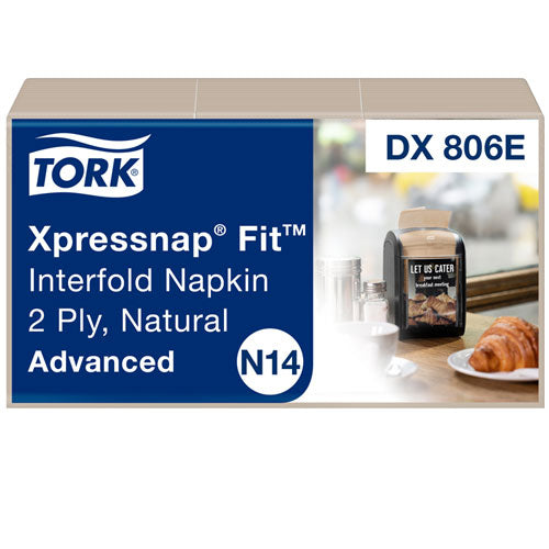 Image of Tork® Xpressnap Fit Interfold Dispenser Napkins, 2-Ply, 6.5 X 8.39, Natural, 120/pack, 36 Packs/carton