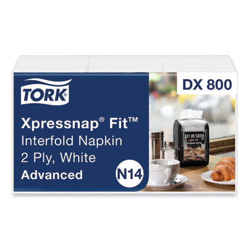 Image of Tork® Xpressnap Fit Interfold Dispenser Napkins, 2-Ply, 6.5 X 8.39, White, 120/pack, 36 Packs/carton