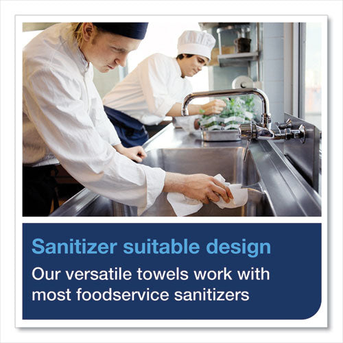 Image of Tork® Small Pack Foodservice Cloth, 1-Ply, 11.75 x 14.75, Unscented, White/Red Stripe, 50/Poly Pack, 4 Packs/Carton