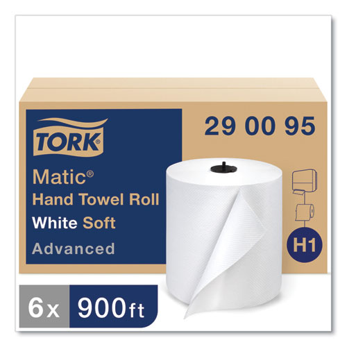 Image of Tork® Advanced Matic Hand Towel Roll, 1-Ply, 7.7" x 900 ft, White, 6 Rolls/Carton