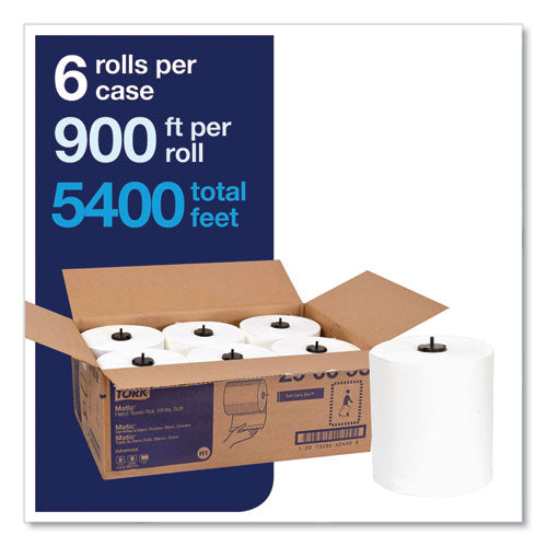 Image of Tork® Advanced Matic Hand Towel Roll, 1-Ply, 7.7" x 900 ft, White, 6 Rolls/Carton
