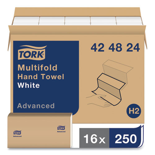 Image of Tork® Advanced Multifold Hand Towel, 1-Ply, 9 x 9.5, White, 250/Pack, 16 Packs/Carton