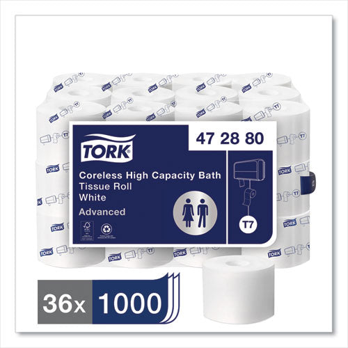 Image of Tork® Advanced High Capacity Bath Tissue, Septic Safe, 2-Ply, Coreless, White, 1,000 Sheets/roll, 36 Rolls/carton