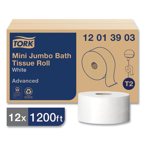 Image of Tork® Advanced Jumbo Bath Tissue, Septic Safe, 1-Ply, White, 3.48" x 1,200 ft, 12 Rolls/Carton