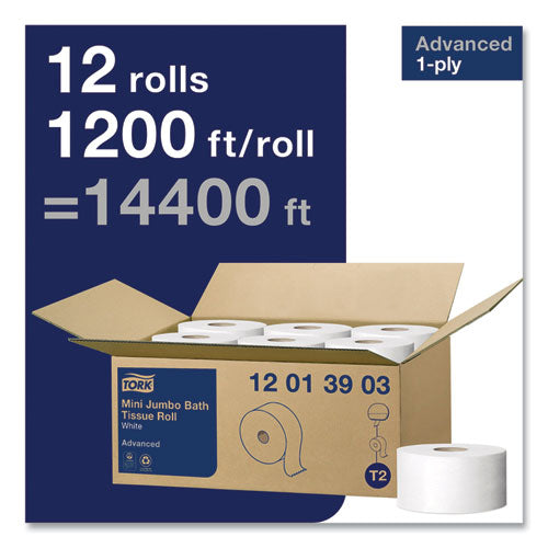 Image of Tork® Advanced Jumbo Bath Tissue, Septic Safe, 1-Ply, White, 3.48" x 1,200 ft, 12 Rolls/Carton