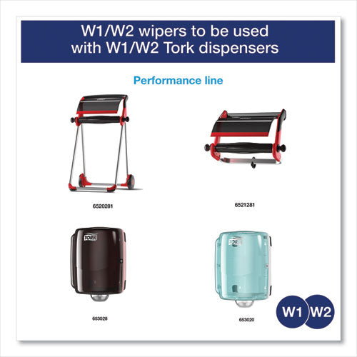 Image of Tork® Industrial Paper Wiper, 4-Ply, 11 x 15.75, Unscented, Blue, 375 Wipes/Roll, 2 Rolls/Carton