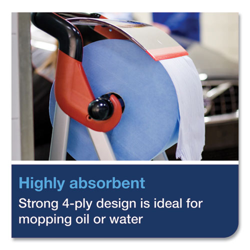 Image of Tork® Industrial Paper Wiper, 4-Ply, 11 x 15.75, Unscented, Blue, 375 Wipes/Roll, 2 Rolls/Carton