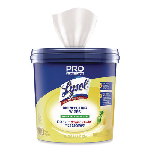 Image of LYSOL® Brand Professional Disinfecting Wipe Bucket, 1-Ply, 6 x 8, Lemon and Lime Blossom, White, 800 Wipes/Bucket, 2 Buckets/Carton