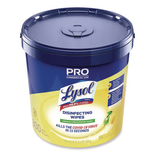 Image of LYSOL® Brand Professional Disinfecting Wipe Bucket, 1-Ply, 6 x 8, Lemon and Lime Blossom, White, 800 Wipes/Bucket, 2 Buckets/Carton